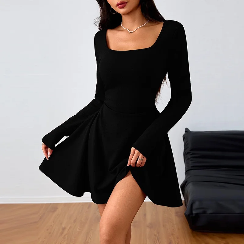 Outzidr  Black Full Sleeve Fitted Dress for Women | Best Price UAE
